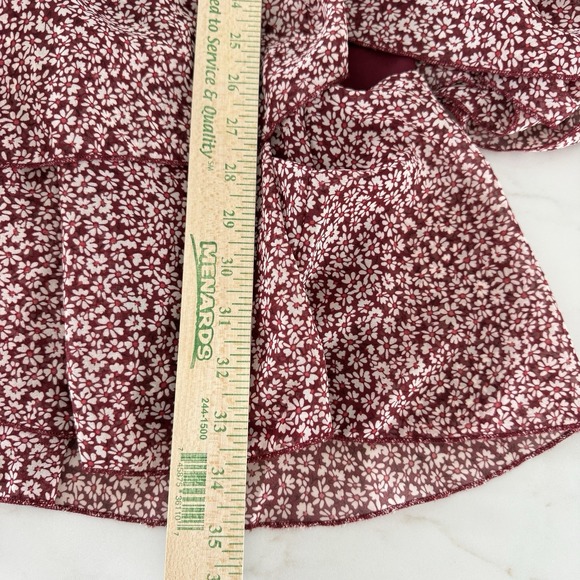 Revamped Burgundy Floral Tiered Long Sleeve Mini Dress Womens L Lined Coquette - Picture 13 of 14